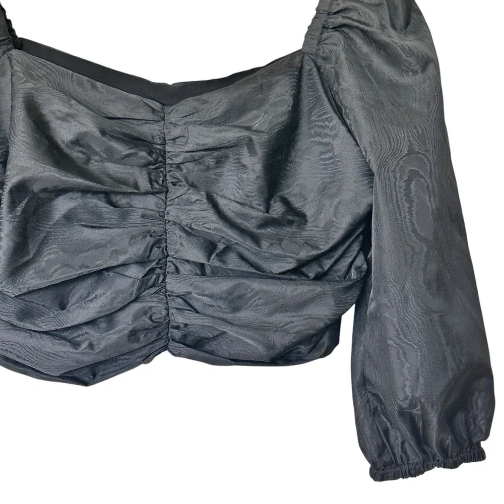 NWT J. Crew blouse 10 cropped Black Ruched puff sleeves